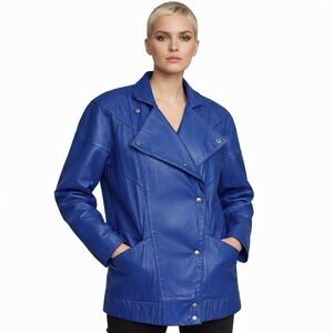 Vintage 80s Leathers by Tibor Cobalt Blue Leather Jacket Oversized Small Fits L